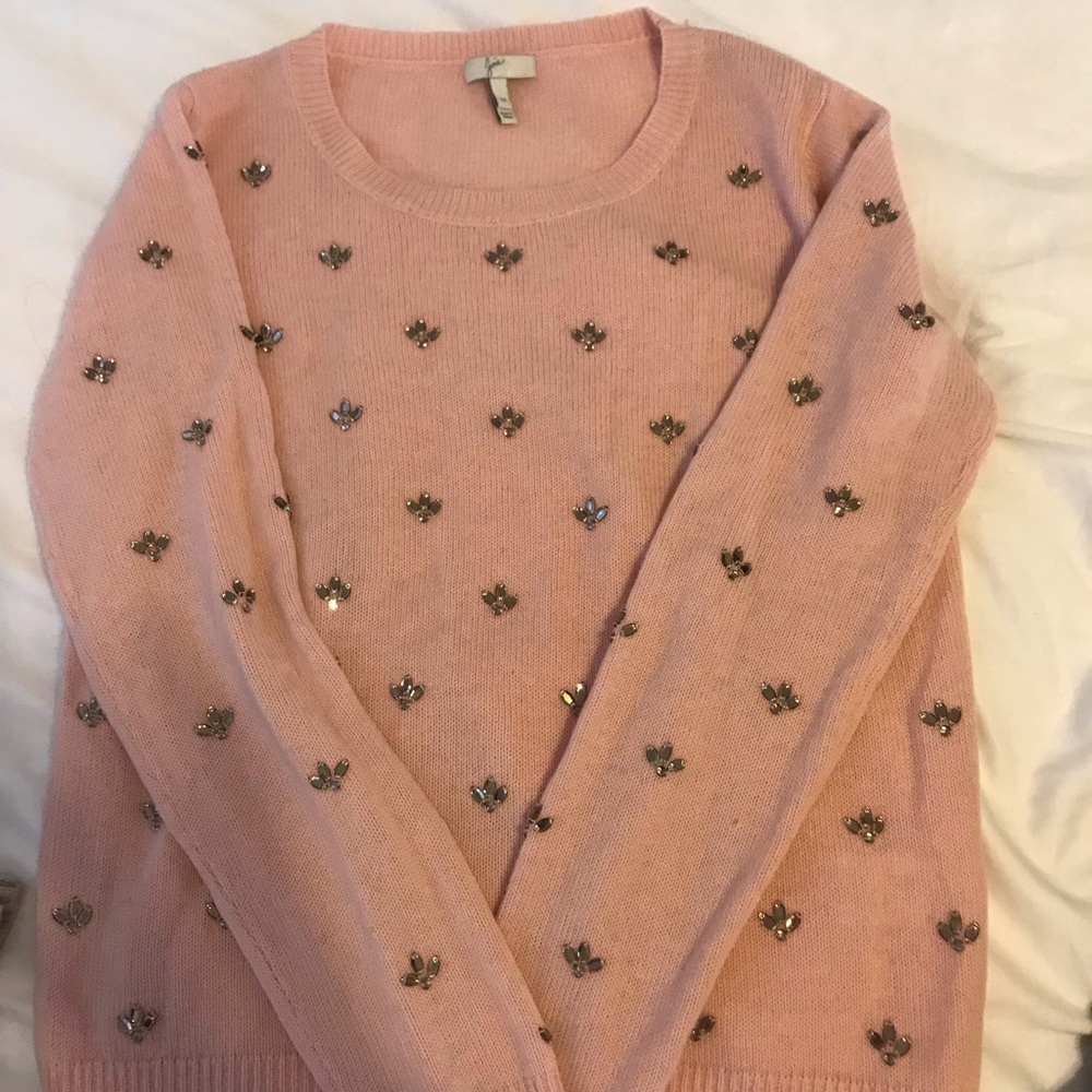 Light pink cashmere embellished Joie sweater